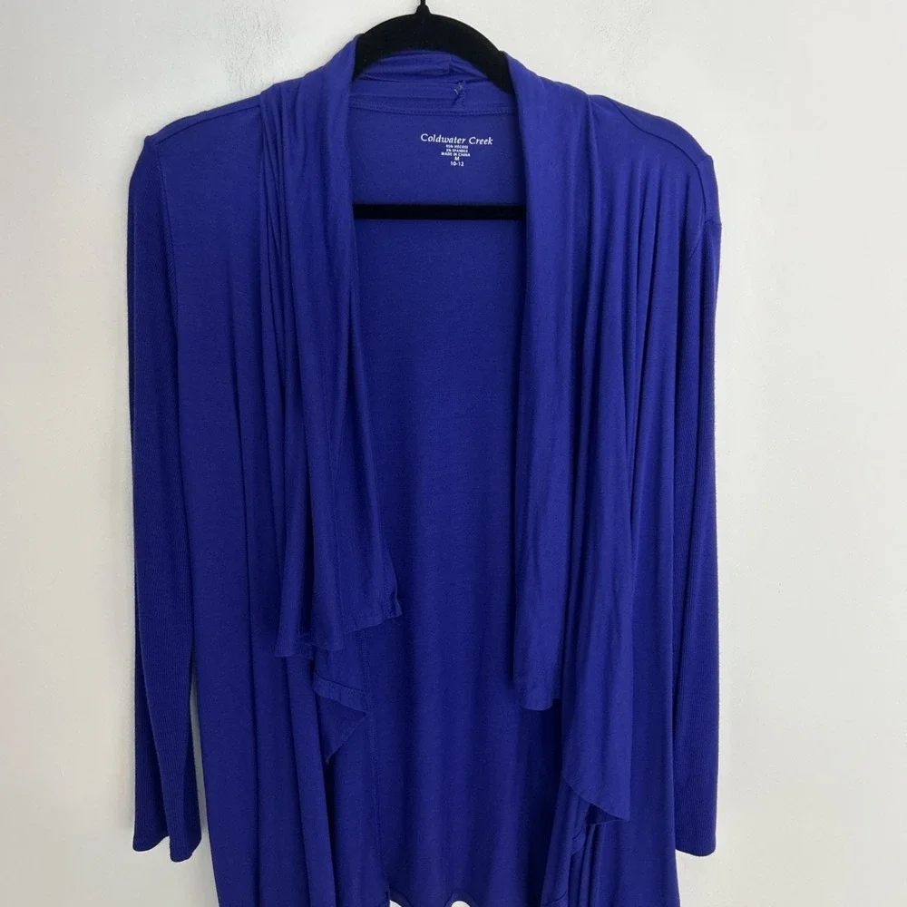 Coldwater‎ Creek Women's M Royal Blue Long Sleeve Waterfall Drape Cardigan Light